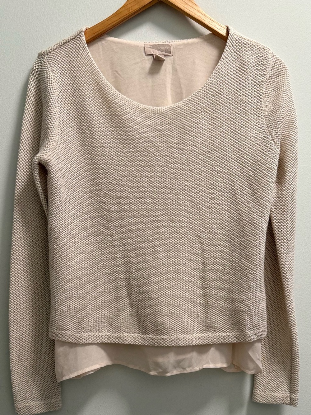 Women’s Cream Layered Knit Sweater, Forever 21 Open Back Layered Knit & Chiffon.